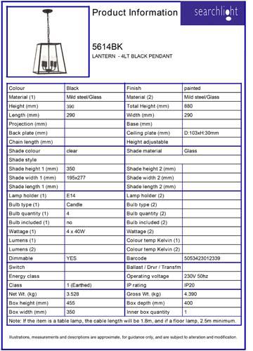 Vignette 3 produit Ref : 5614BK | LANTERN  - 4LT NOIR Suspension