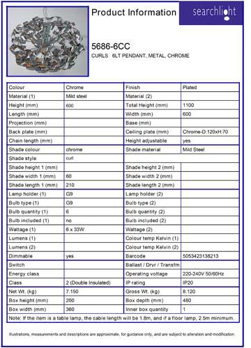 Vignette 3 produit Ref : 5686-6CC | CURLS   6LT Suspension, METAL, CHROME