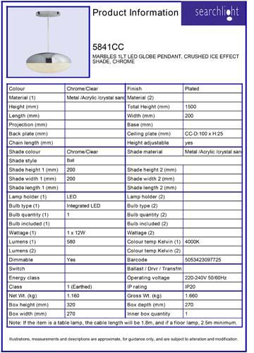 Vignette 3 produit Ref : 5841CC | Marbres 1LT LED GLOBE Suspension, CRUSHE