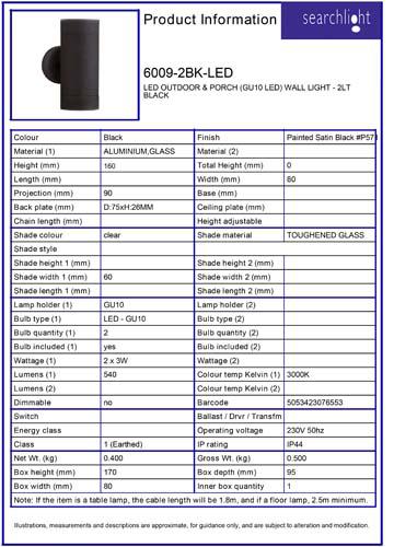 Vignette 3 produit Ref : 6009-2BK-LED | METRO applique exterieure GU10 2x50w max