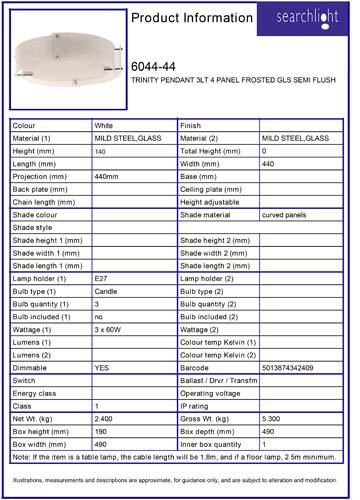 Vignette 3 produit Ref : 6044-44 | TRINITY Suspension 3LT 4 PANEL FROSTED G