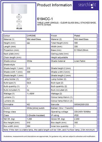 Vignette 3 produit Ref : 6194CC-1 | BLISS TABLE LAMP (SINGLE) - CLEAR GLASS