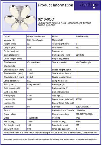 Vignette 3 produit Ref : 6216-6CC | LORI 6LT LED CEILING Plafonnier, CRUSHED