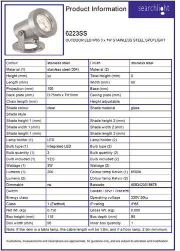 Vignette 3 produit Ref : 6223SS | OUTDOOR LED IP65 3 x 1W ACIER INOXYDABLE