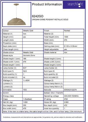 Vignette 3 produit Ref : 6242GO | ORIGAMI DOME Suspension METALLIC dore