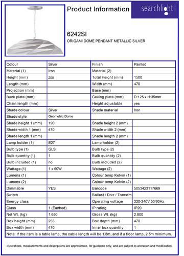 Vignette 3 produit Ref : 6242SI | ORIGAMI DOME Suspension METALLIC Argent