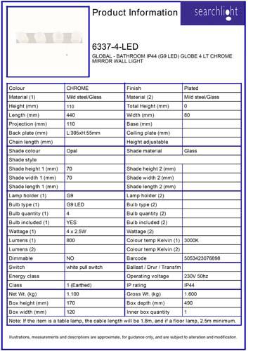 Vignette 3 produit Ref : 6337-4-LED | GLOBAL - BATHROOM IP44 (G9 LED) GLOBE 4