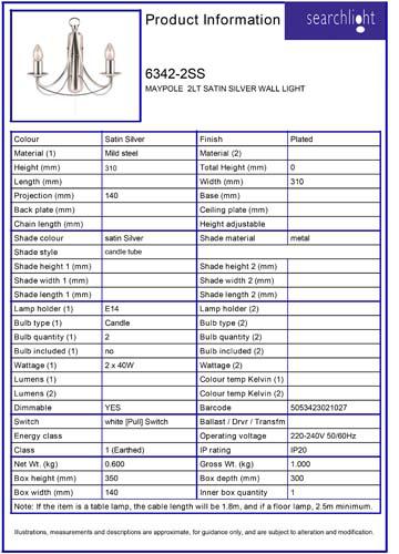 Vignette 3 produit Ref : 6342-2SS | MAYPOLE  2LT SATIN Argent Applique