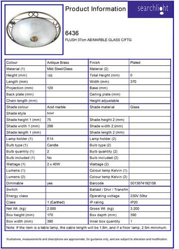 Vignette 3 produit Ref : 6436 | WEYBRIDGE FLUSH 37cm AB/MARBLE GLASS C/F