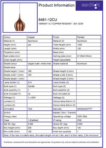 Vignette 3 produit Ref : 6461-12CU | VIBRANT 1LT COPPER Suspension - DIA 12CM