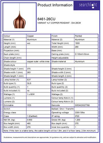 Vignette 3 produit Ref : 6461-26CU | VIBRANT 1LT COPPER Suspension - DIA 26CM