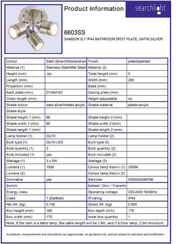 Vignette 3 produit Ref : 6603SS | SAMSON 3LT IP44 BATHROOM SPOT PLATE, SAT