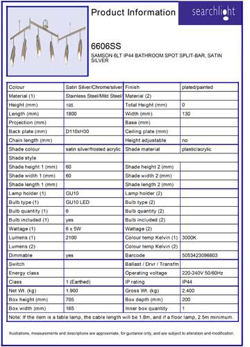 Vignette 3 produit Ref : 6606SS | SAMSON 6LT IP44 BATHROOM SPOT SPLIT-BAR,