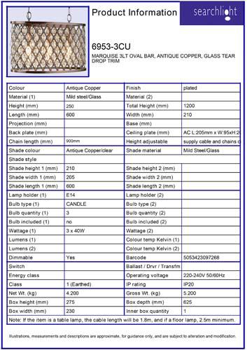 Vignette 3 produit Ref : 6953-3CU | MARQUISE 3LT OVAL BAR, ANTIQUE COPPER, G