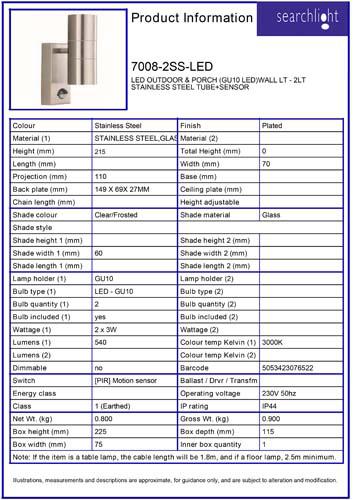 Vignette 3 produit Ref : 7008-2SS-LED | EXTERIEUR LED & PORCH (GU10 LED)WALL LT