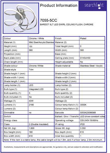 Vignette 3 produit Ref : 7055-5CC | BARDOT 5LT LED SWIRL CEILING Plafonnier,