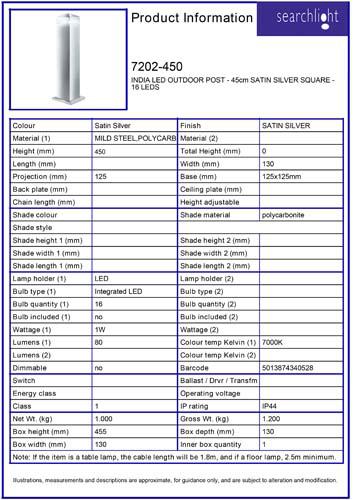 Vignette 3 produit Ref : 7202-450 | INDIA EXTERIEUR LED borne - 45cm SATIN A