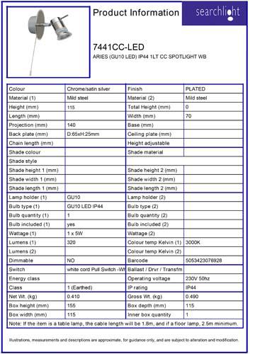 Vignette 3 produit Ref : 7441CC-LED | ARIES (GU10 LED) IP44 1LT CC Spot WB