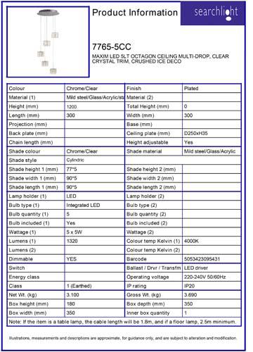 Vignette 3 produit Ref : 7765-5CC | MAXIM LED 5LT OCTAGON CEILING MULTI-DROP