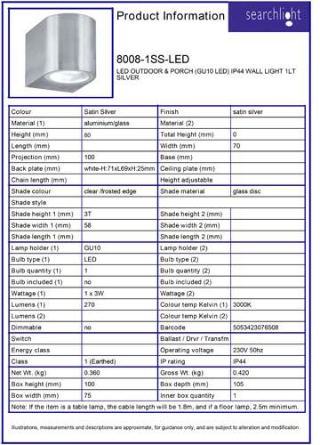 Vignette 3 produit Ref : 8008-1SS-LED | EXTERIEUR LED & PORCH (GU10 LED) IP44 Ap