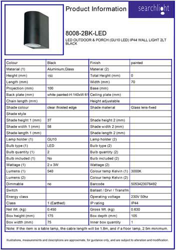 Vignette 3 produit Ref : 8008-2BK-LED | EXTERIEUR LED & PORCH (GU10 LED) IP44 Ap