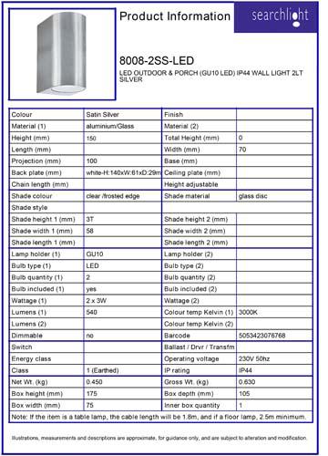Vignette 3 produit Ref : 8008-2SS-LED | EXTERIEUR LED & PORCH (GU10 LED) IP44 Ap
