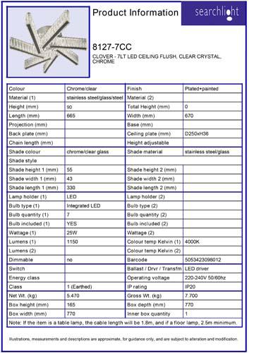 Vignette 3 produit Ref : 8127-7CC | CLOVER - 7LT LED CEILING Plafonnier, Cri