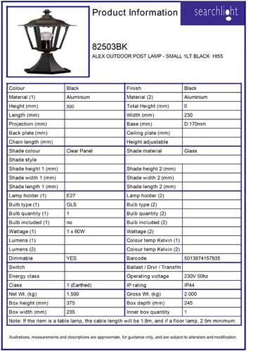 Vignette 3 produit Ref : 82503BK | ALEX OUTDOOR borne LAMP - Petit 1LT NOIR