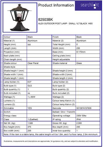 Vignette 3 produit Ref : 82503BK | ALEX OUTDOOR borne LAMP - Petit 1LT NOIR