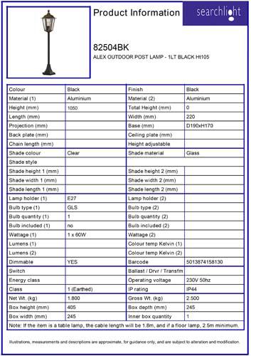 Vignette 3 produit Ref : 82504BK | ALEX OUTDOOR borne LAMP - 1LT NOIR Ht105