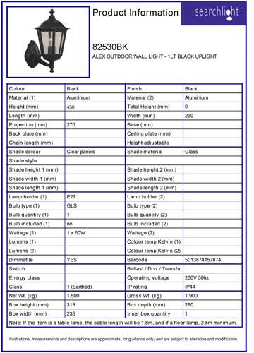 Vignette 3 produit Ref : 82530BK | ALEX OUTDOOR Applique - 1LT NOIR UPLIGHT