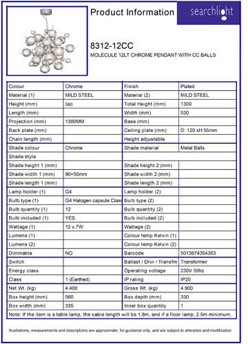 Vignette 3 produit Ref : 8312-12CC | MOLECULE 12LT CHROME Suspension AVEC CC