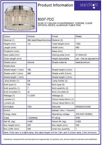 Vignette 3 produit Ref : 8337-7CC | ELISE 7LT CEILING Plafonnier/Suspension,