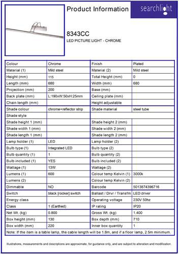Vignette 3 produit Ref : 8343CC | MAJORCA LED PICTURE LIGHT - CHROME