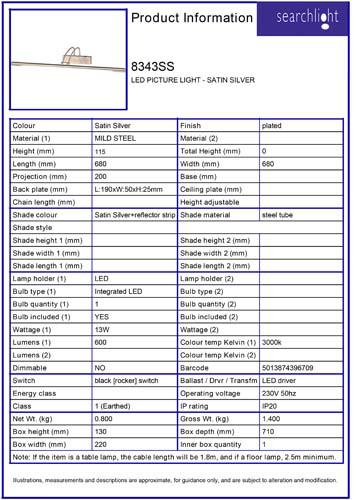 Vignette 3 produit Ref : 8343SS | MAJORCA LED PICTURE LIGHT - SATIN Argent