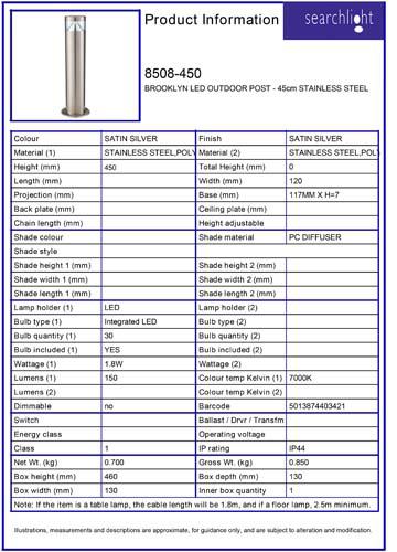 Vignette 3 produit Ref : 8508-450 | BROOKLYN EXTERIEUR LED borne - 45cm ACIE