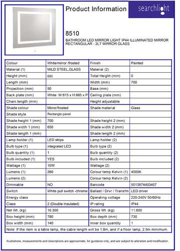 Vignette 3 produit Ref : 8510 | BATHROOM LED MIRROR LIGHT IP44 ILLUMINAT
