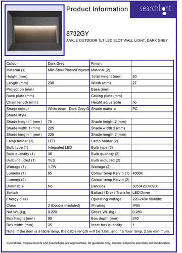 Vignette 3 produit Ref : 8732GY | ANKLE OUTDOOR 1LT LED SLOT Applique, GRI