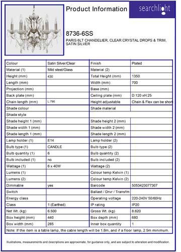 Vignette 3 produit Ref : 8736-6SS | PARIS 6LT CHETELIER, Cristal clair GOUTT