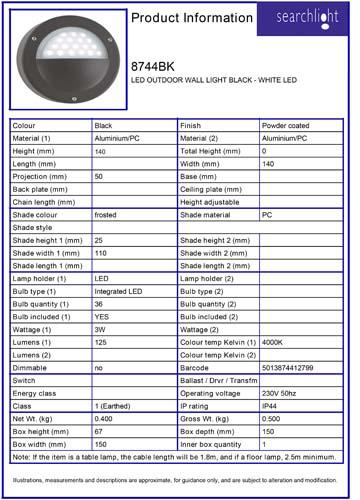 Vignette 3 produit Ref : 8744BK | EXTERIEUR LED Applique NOIR - Blanc LED
