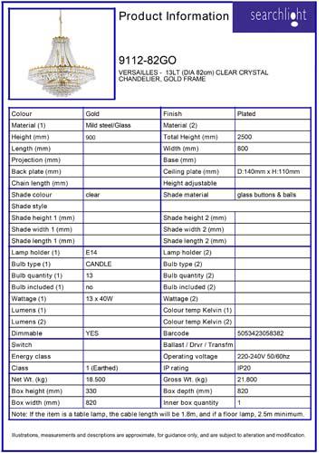 Vignette 3 produit Ref : 9112-82GO | VERSAILLES -  13LT (DIA 82cm) Cristal cl