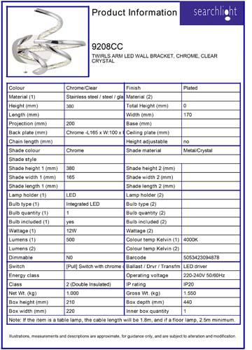 Vignette 3 produit Ref : 9208CC | TWIRLS ARM LED APPLIQUE SUPPORT MURALE,