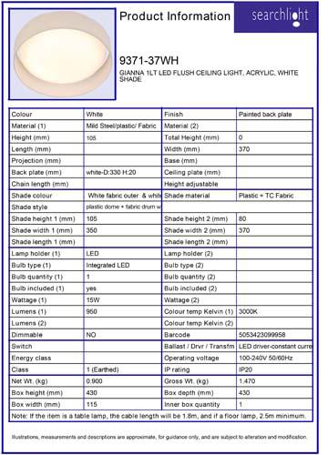 Vignette 3 produit Ref : 9371-37WH | GIANNA 1LT LED Plafonnier CEILING LIGHT,
