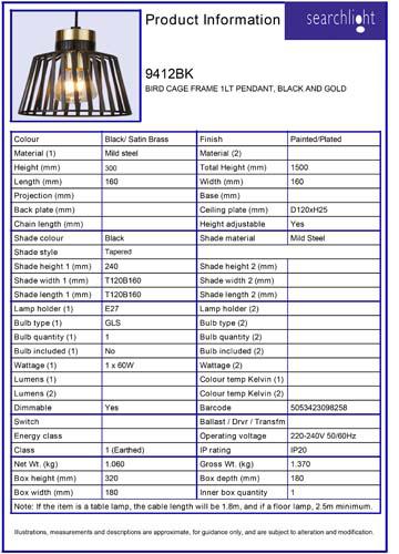 Vignette 3 produit Ref : 9412BK | BIRD CAGE FRAME 1LT 16CM Suspension, NOI