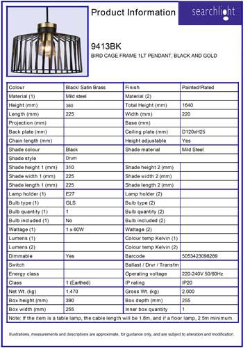 Vignette 3 produit Ref : 9413BK | BIRD CAGE FRAME 1LT 22CM Suspension, NOI