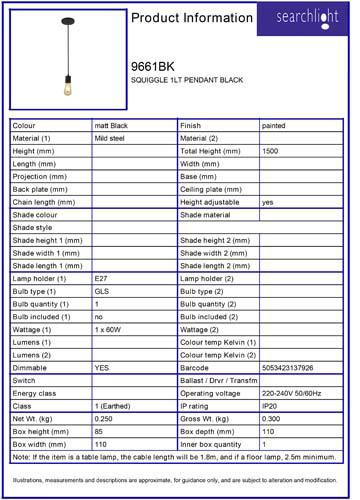 Vignette 3 produit Ref : 9661BK | SQUIGGLE 1LT Suspension NOIR