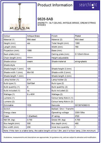Vignette 3 produit Ref : 9828-8AB | ANDRETTI - 8LT CEILING, Laiton antique,
