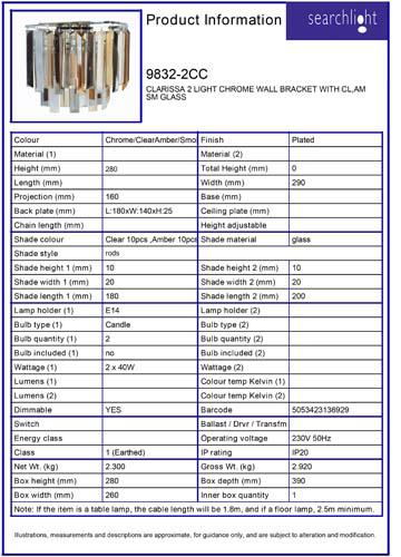 Vignette 3 produit Ref : 9832-2CC | CLARISSA 2 LIGHT CHROME APPLIQUE SUPPORT