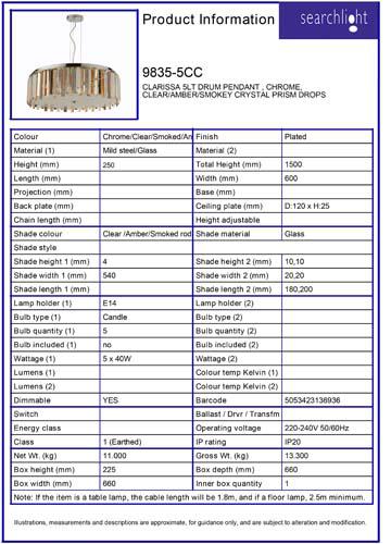 Vignette 3 produit Ref : 9835-5CC | CLARISSA 5LT DRUM Suspension , CHROME, C
