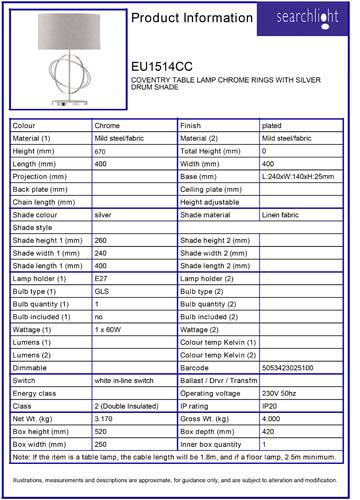 Vignette 3 produit Ref : EU1514CC | COVENTRY TABLE LAMP CHROME RINGS WITH SI